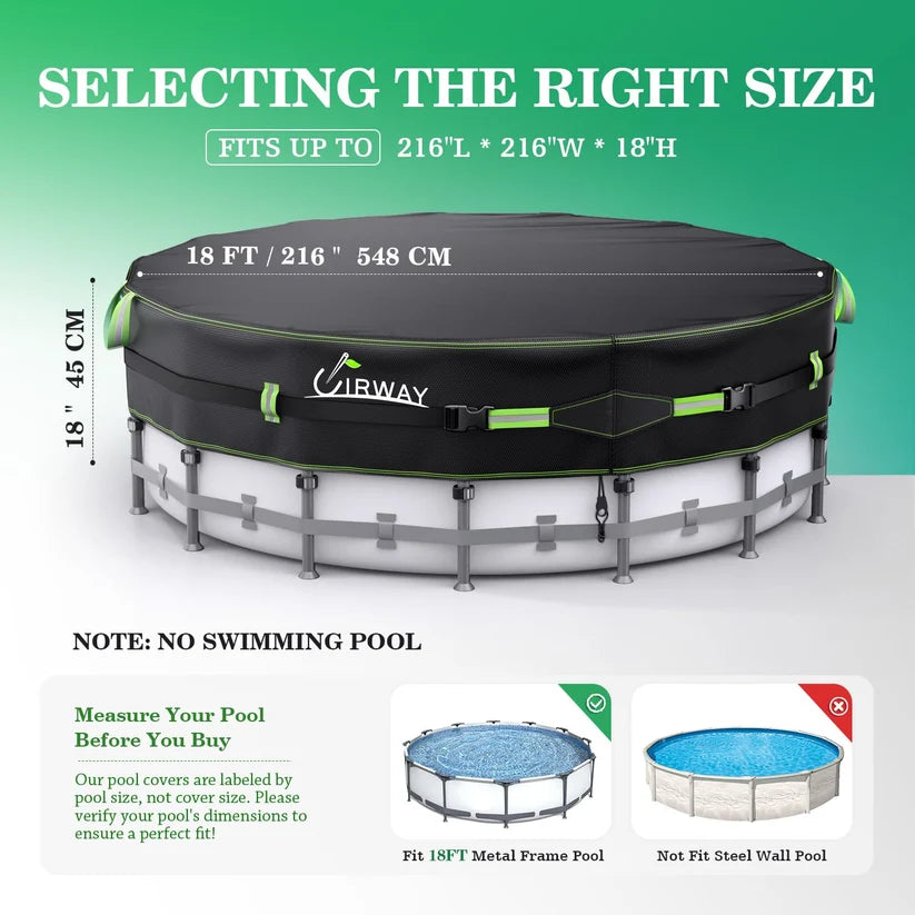 18FT Round Winter Pool Cover – Heavy Duty 500D Above Ground Pool Cover with Windproof Straps & UV Resistance