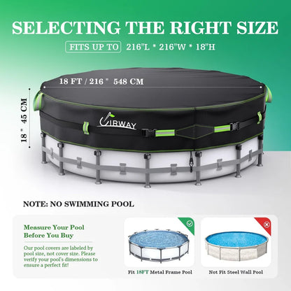 18FT Round Winter Pool Cover – Heavy Duty 500D Above Ground Pool Cover with Windproof Straps & UV Resistance
